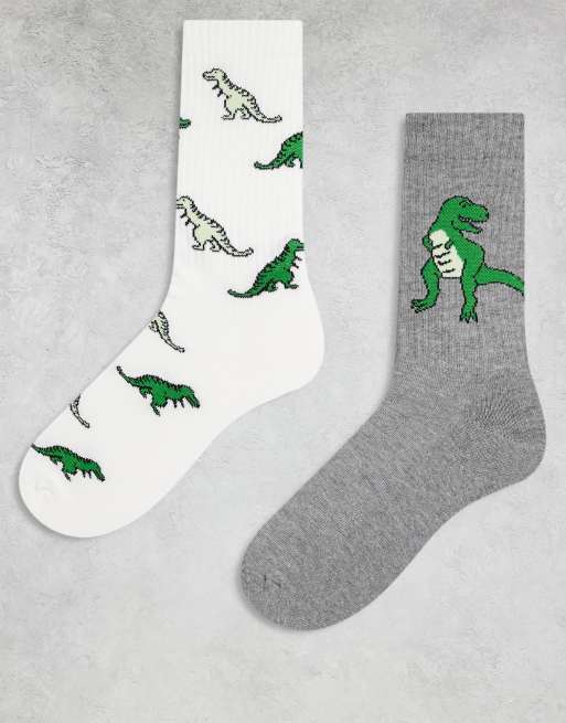 ASOS DESIGN - Confezione da 2 paia di calzini multicolore con grafica con dinosauri