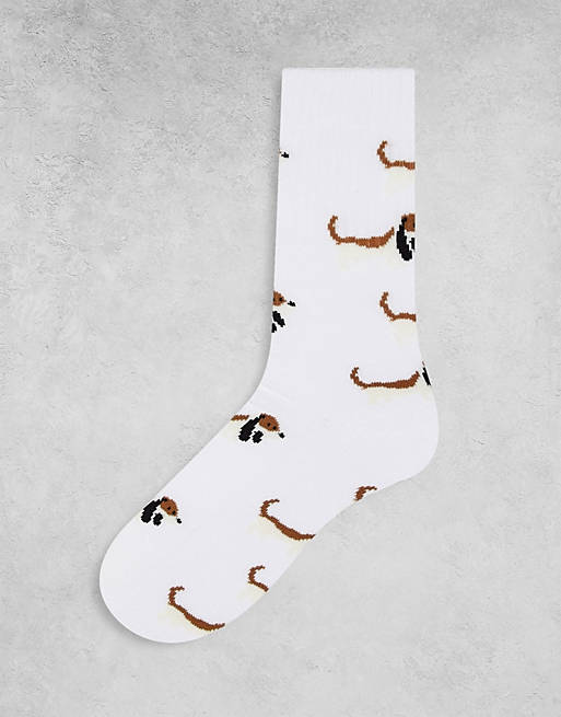 Confezione da 2 paia di calzini sportivi bianchi con stampa di cani e ricamo Asos Sport & Swimwear Abbigliamento sportivo Intimo sportivo 