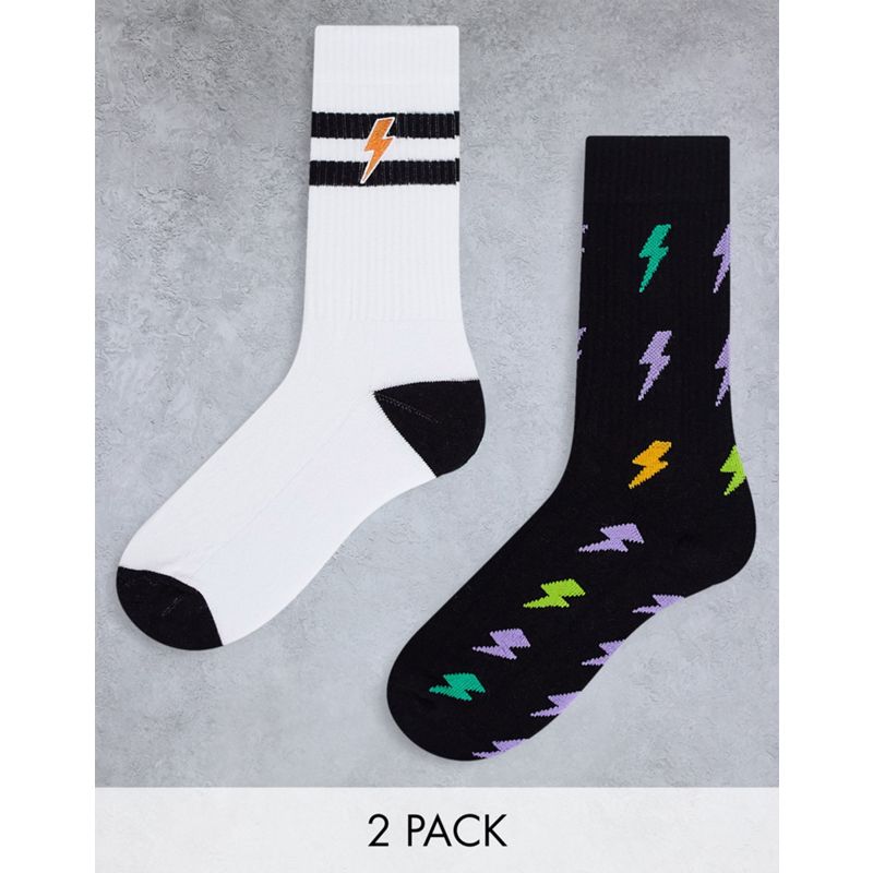 DESIGN - Confezione da 2 paia di calzini sportivi con motivo a fulmine