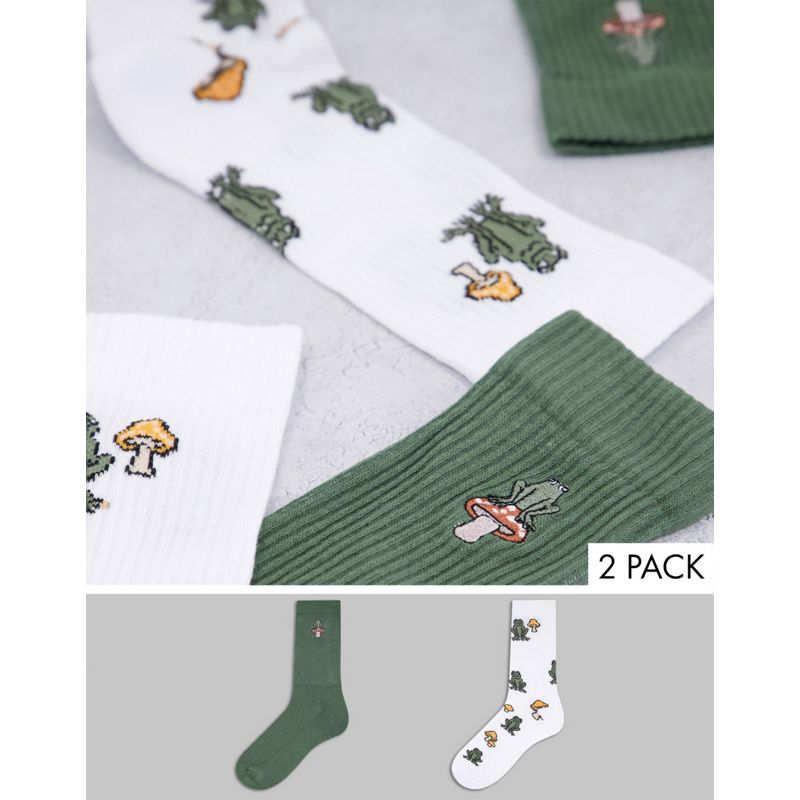 DESIGN - Confezione da 2 paia di calzini sportivi con rane e funghi