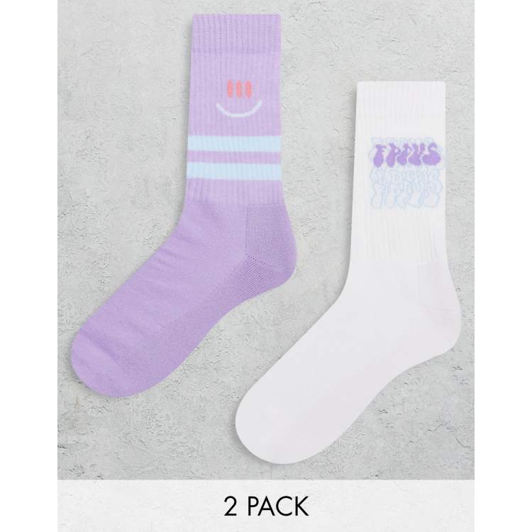 Asos Uomo Sport & Swimwear Abbigliamento sportivo Intimo sportivo Confezione da 2 paia di calzini sportivi con stampa di faccine sorridenti stile graffiti 