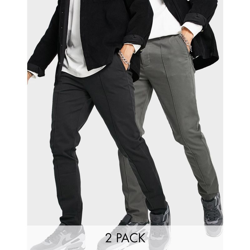 Bm9fm Pantaloni e chino DESIGN - Confezione da 2 paia di chino slim con pinces grigio antracite e nero - Risparmia
