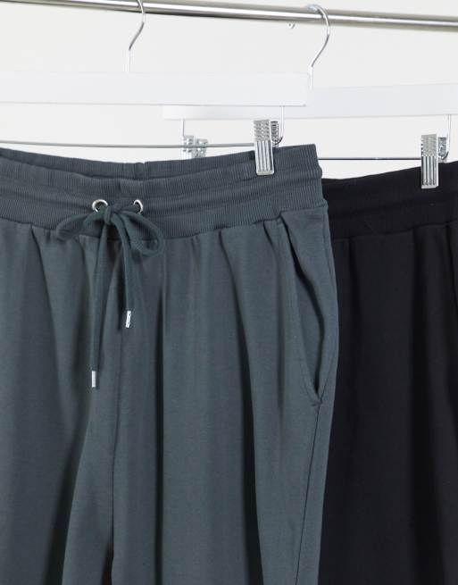 ASOS DESIGN - Confezione da 2 paia di joggers con cavallo basso nero/nero slavato - MULTI, 3 di 4