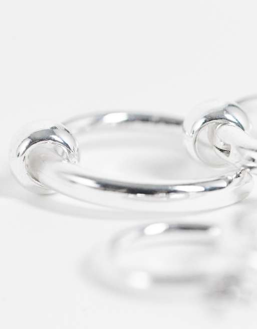 ASOS DESIGN - Confezione da 2 paia di orecchini a cerchio con sfera placcati vero argento, 3 di 4