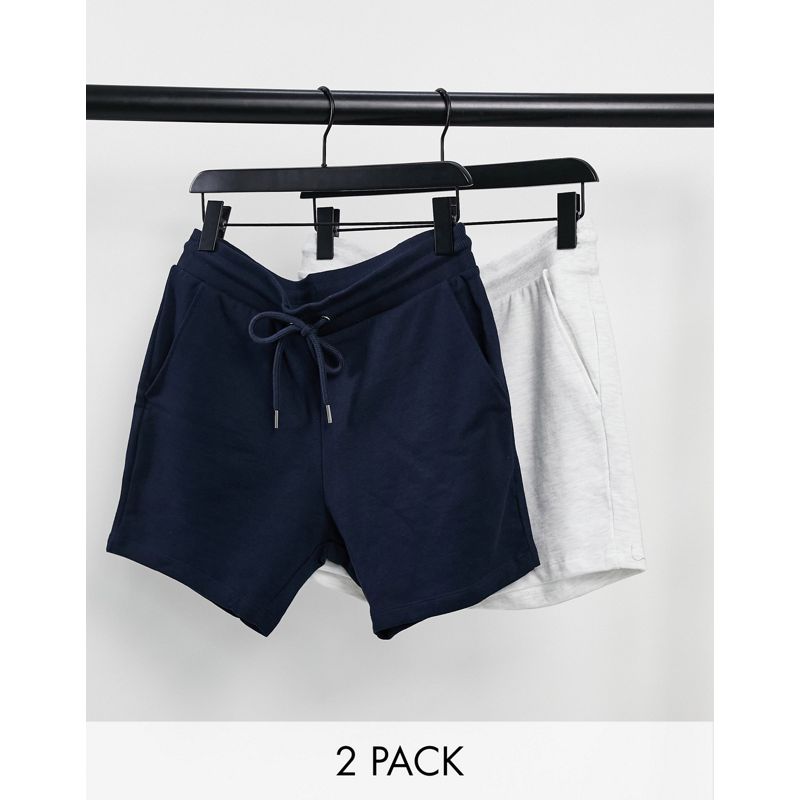 gGWdM  DESIGN - Confezione da 2 paia di pantaloncini skinny corti in jersey blu navy/ bianco mélange