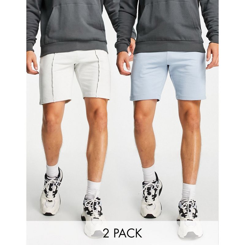 Uomo 1SQEk DESIGN - Confezione da 2 paia di pantaloncini skinny in jersey, colore grigio chiaro/beige