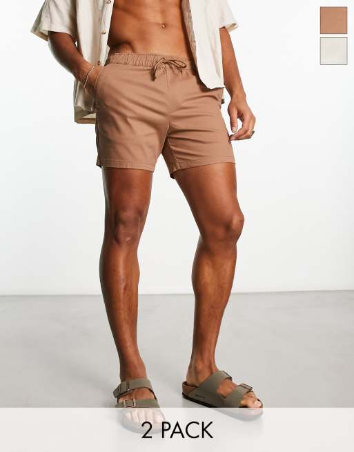 ASOS DESIGN - Confezione da 2 pantaloncini chino marroni ed écru taglio corto