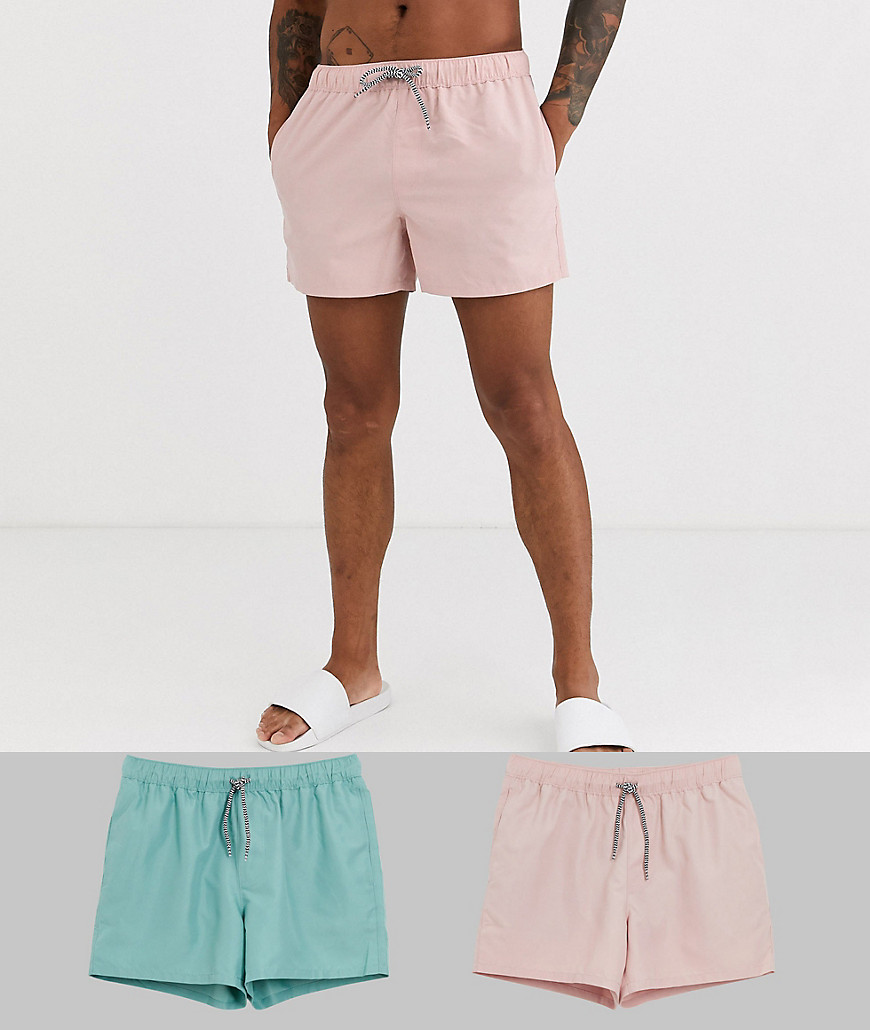 ASOS DESIGN - Confezione da 2 pantaloncini da bagno corti rosa e verde-azzurro - Risparmia-Multicolore