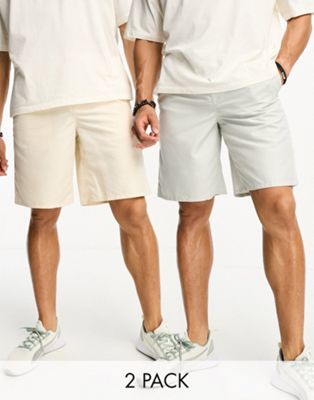 ASOS DESIGN 2 pack swim shorts in long length in grey/beige SAVE - ASOS Price Checker