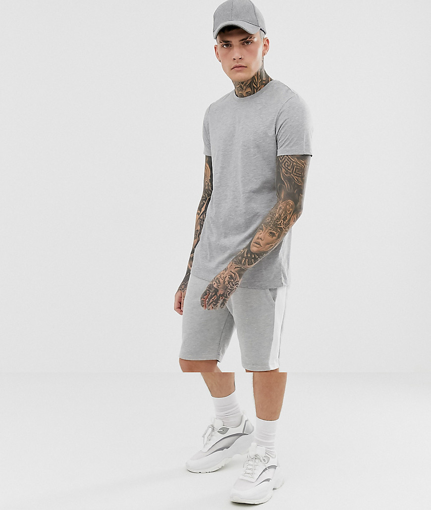 ASOS DESIGN - Confezione da 2 pantaloncini skinny in jersey con riga laterale e T-shirt grigia-Grigio