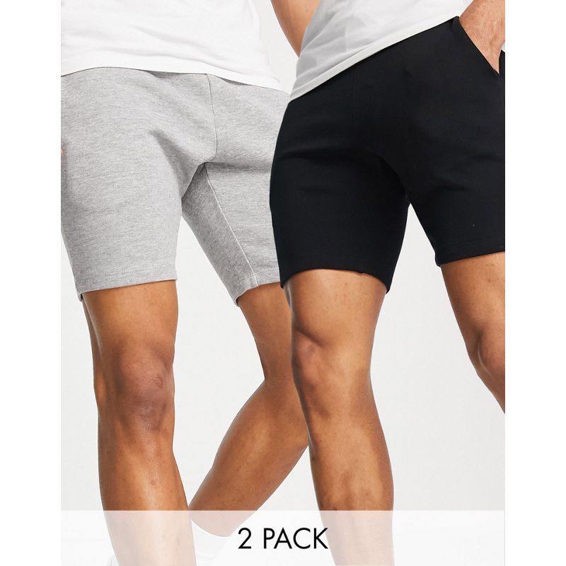 UuX2k Confezioni multipack DESIGN - Confezione da 2 pantaloncini skinny in jersey organico grigio mélange/nero