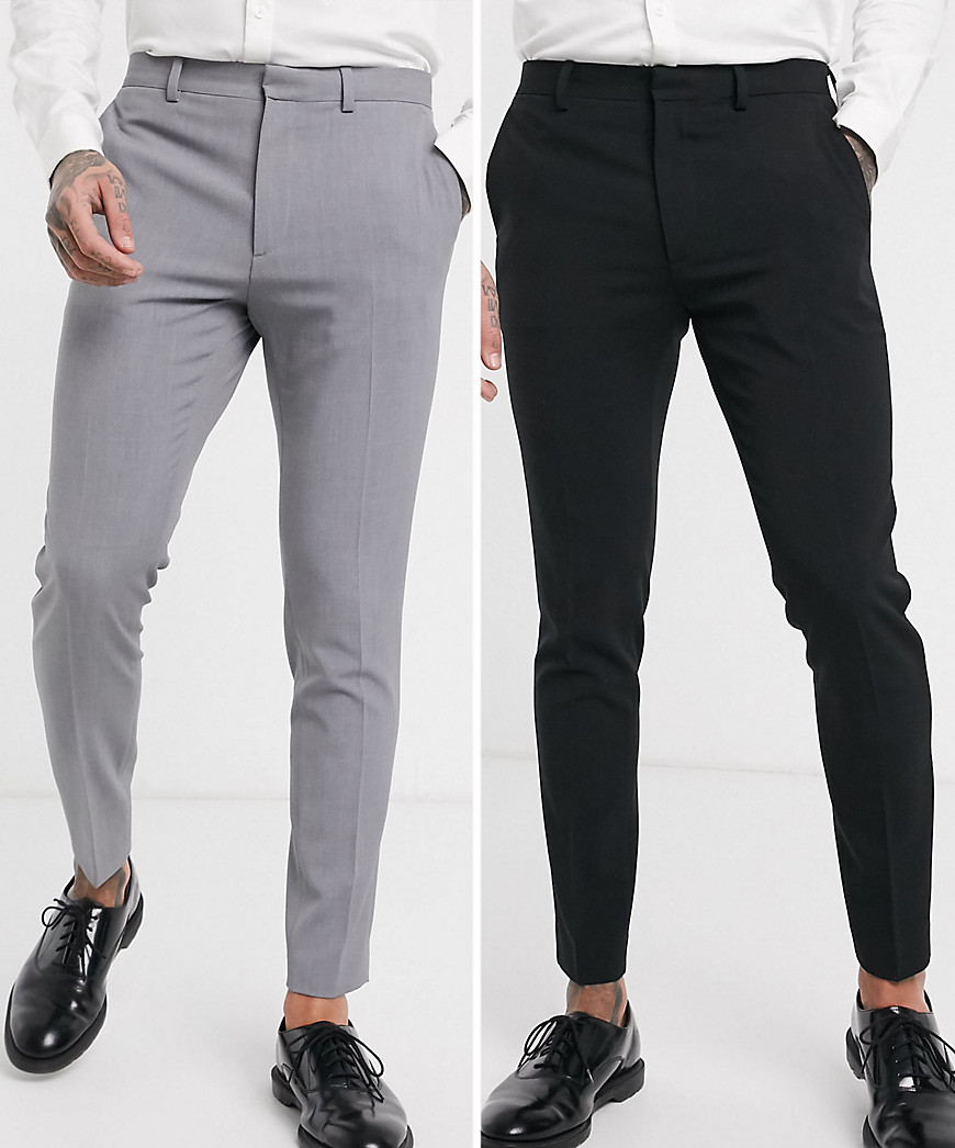 ASOS DESIGN - Confezione da 2 pantaloni super skinny nero e grigio - RISPARMIA-Multicolore