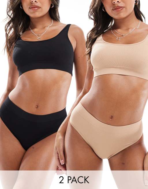 ASOS DESIGN - Confezione da 2 slip neri e sabbia