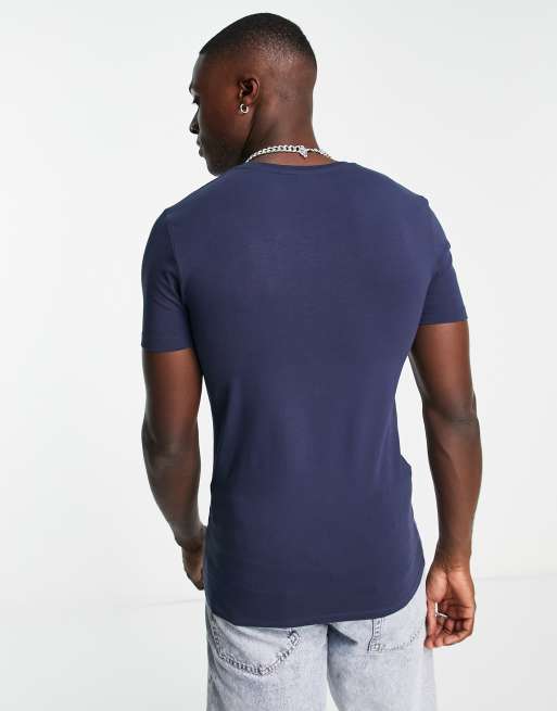 ASOS DESIGN - Confezione da 2 T-shirt attillate blu navy e crema, 3 di 4
