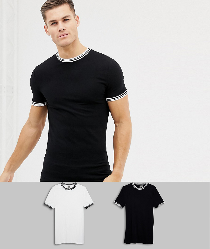 ASOS DESIGN - Confezione da 2 T-shirt attillate con profili - RISPARMIA-Multicolore