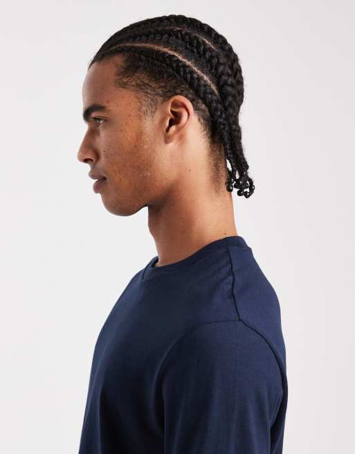 ASOS DESIGN - Confezione da 2 T-shirt basic a maniche lunghe blu navy e grigio mélange regular fit , 4 di 5