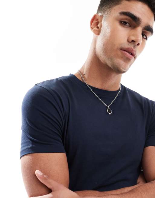 ASOS DESIGN - Confezione da 2 T-shirt basic attillate color crema e blu navy , 2 di 4