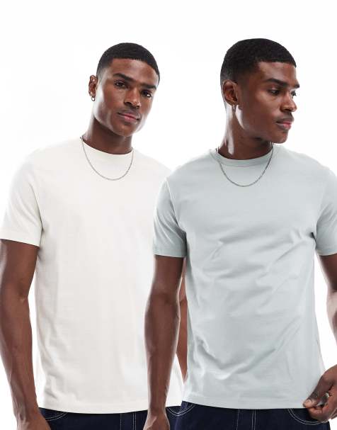 ASOS DESIGN - Confezione da 2 T-shirt basic girocollo color crema e salvia - view 1