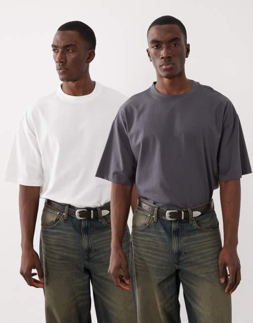 ASOS DESIGN - Confezione da 2 t-shirt basic oversize color crema e antracite