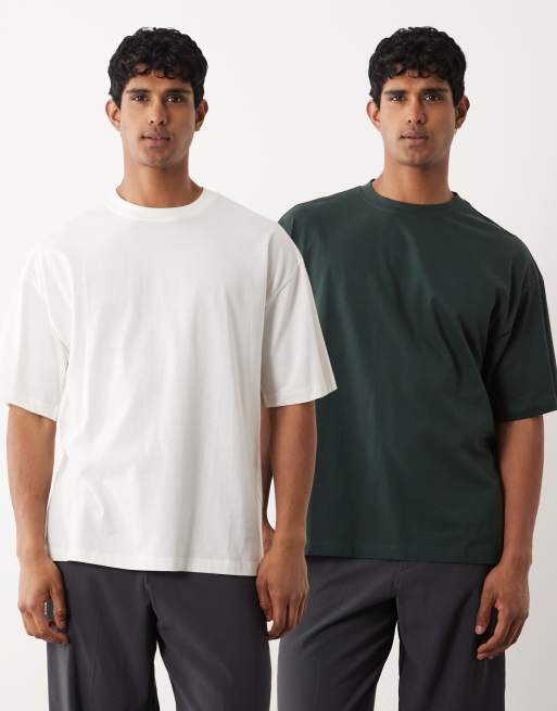 ASOS DESIGN - Confezione da 2 T-shirt basic oversize color panna e verde