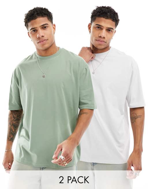 ASOS DESIGN - Confezione da 2 T-shirt basic oversize grigia e verde