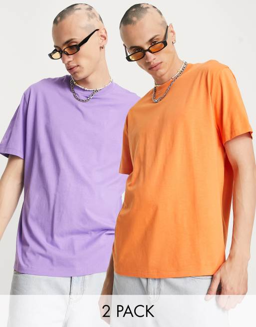 ASOS DESIGN - Confezione da 2 T-shirt comode girocollo arancione a viola