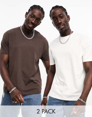 ASOS DESIGN 2 pack relaxed fit t-shirts in brown and ecru - ASOS Price Checker