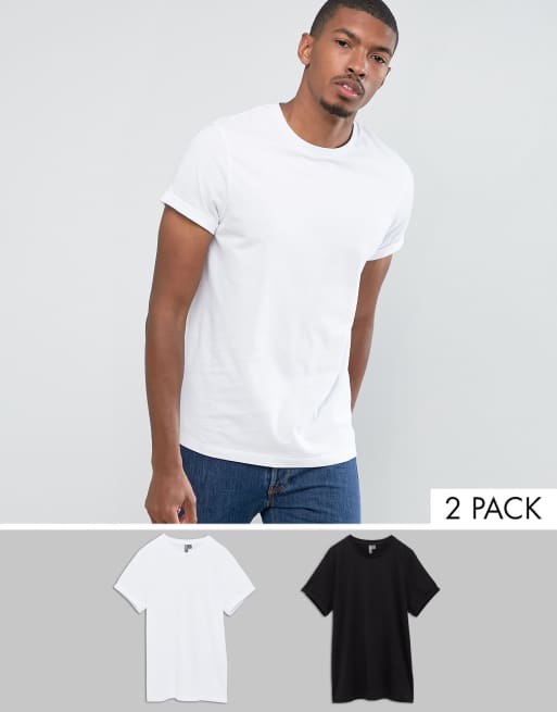 ASOS DESIGN - Confezione da 2 T-shirt con risvolto sulle maniche - RISPARMIA