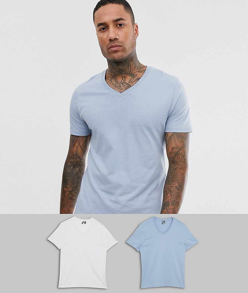 ASOS DESIGN - Confezione da 2 T-shirt con scollo a V - Risparmia-Multicolore