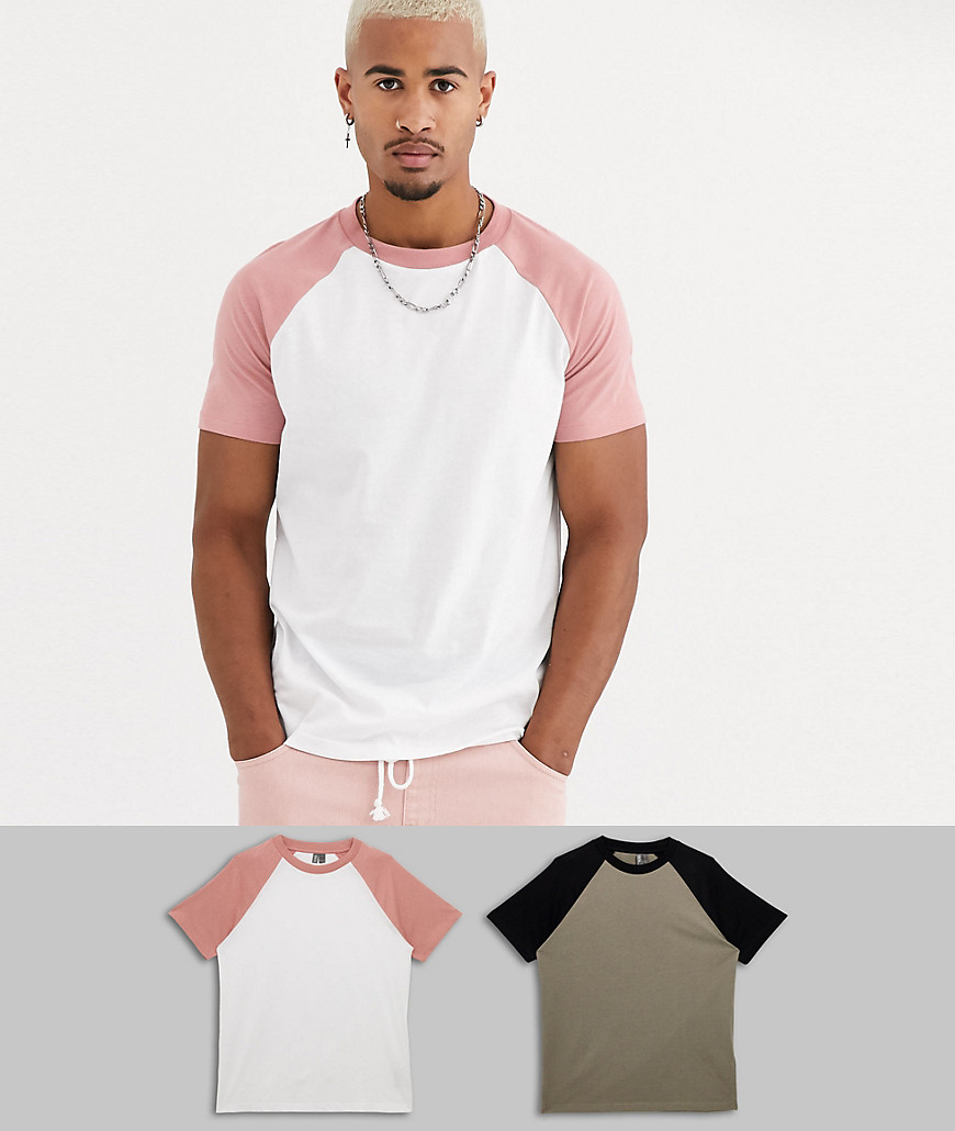 ASOS DESIGN - Confezione da 2 T-shirt girocollo con maniche raglan - Risparmia-Multicolore