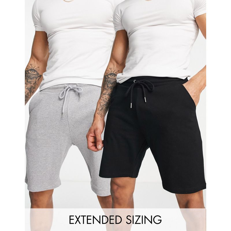 DESIGN - Confezione da 2e paia di pantaloncini slim in jersey nero/grigio mélange