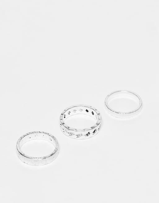 ASOS DESIGN - Confezione da 3 anelli a fascia con design a catenina e rilievi placcati in vero argento