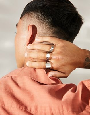 ASOS DESIGN 3 pack waterproof stainless steel band and signet rings in silver tone - ASOS Price Checker