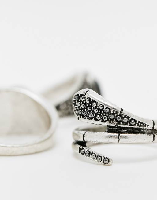 ASOS DESIGN - Confezione da 3 anelli avvolgenti e con pietra semipreziosa color argento brunito, 2 di 4