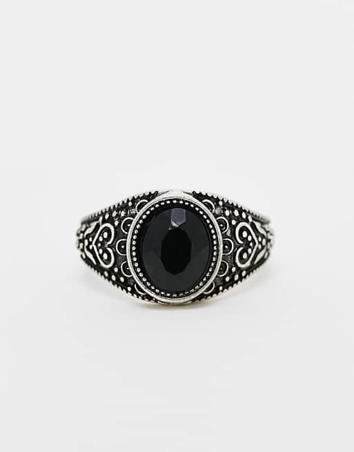 ASOS DESIGN - Confezione da 3 anelli avvolgenti e con pietra semipreziosa color argento brunito, 3 di 4
