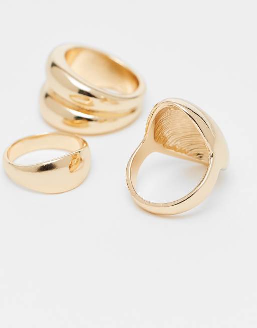 ASOS DESIGN - Confezione da 3 anelli bombati color oro, 2 di 3
