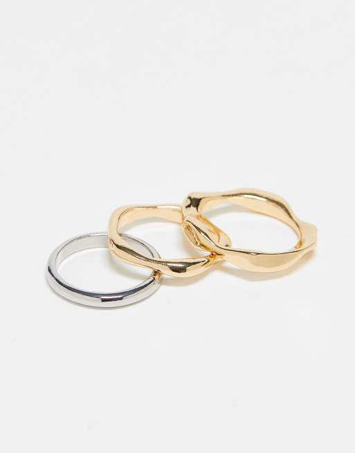 ASOS DESIGN - Confezione da 3 anelli con design effetto fuso in metalli misti, 2 di 4