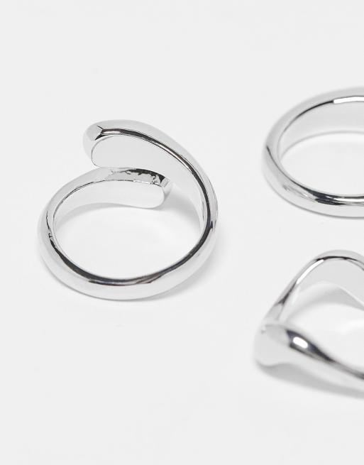 ASOS DESIGN - Confezione da 3 anelli con design minimal misti color argento, 3 di 4