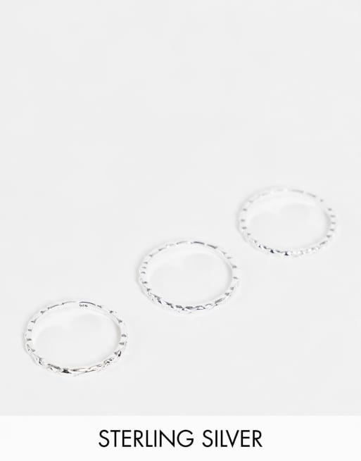 ASOS DESIGN - Confezione da 3 anelli impilabili in argento sterling