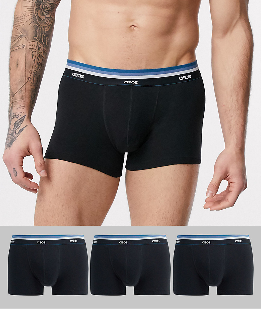 ASOS DESIGN - Confezione da 3 boxer aderenti neri con fascia in vita blu con logo - Risparmia-Nero