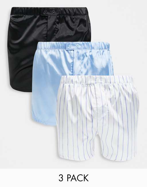 ASOS DESIGN - Confezione da 3 boxer in raso con chiusura con bottoni