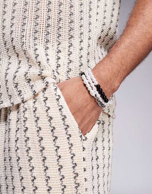 ASOS DESIGN - Confezione da 3 bracciali a catena e con perline misti color argento