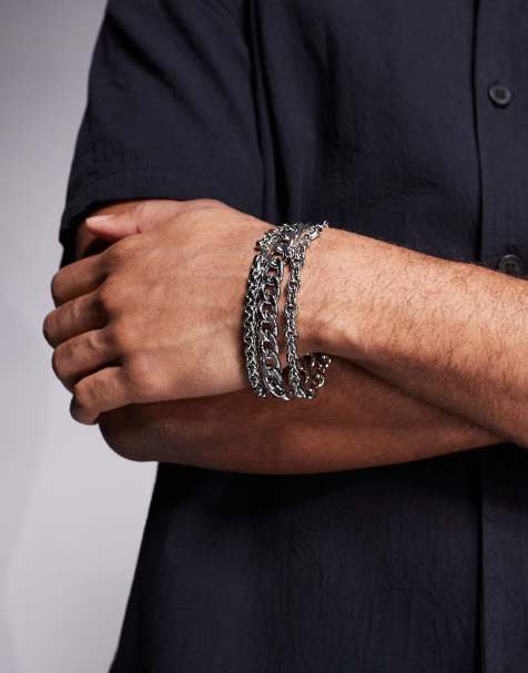 ASOS DESIGN - Confezione da 3 bracciali a catenina mista color argento   - view 1