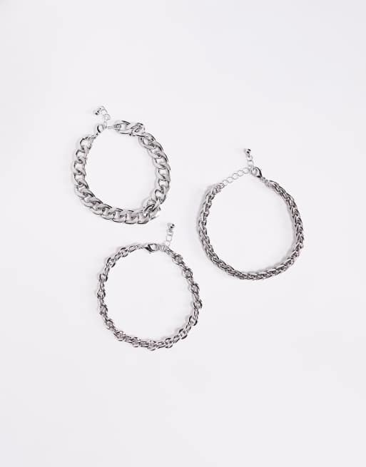 ASOS DESIGN - Confezione da 3 bracciali a catenina mista color argento  , 2 di 3