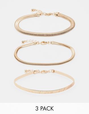 ASOS DESIGN - Confezione da 3 bracciali a catenina snake color oro