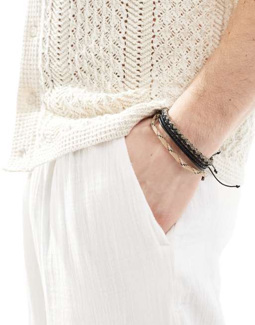 ASOS DESIGN - Confezione da 3 bracciali da festival beige in cordoncino, 2 di 3