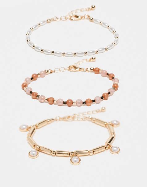 ASOS DESIGN - Confezione da 3 bracciali dorati con perle sintetiche - view 1