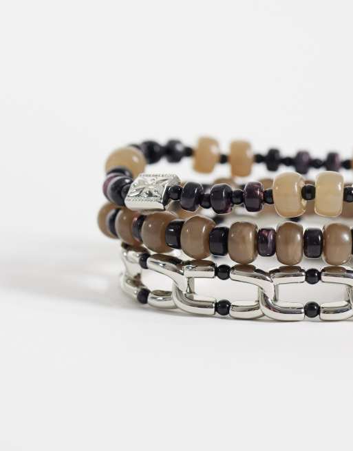 ASOS DESIGN - Confezione da 3 bracciali elasticizzati e con perline grigi, 2 di 3