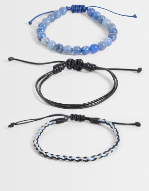 ASOS DESIGN confezione da 3 bracciali intrecciati con perline blu e similpelle neri - view 1