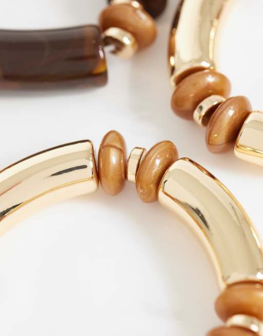 ASOS DESIGN - Confezione da 3 bracciali rigidi impilabili in tonalità marroni e bordeaux, 3 di 4